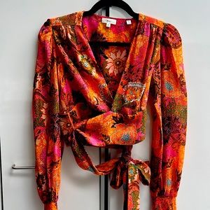 Silk print wrap tie blouse by ALC